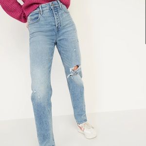 Extra High Rise Straight Leg Distressed Jean